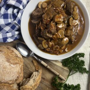 Bierfleisch served with crusty bread.