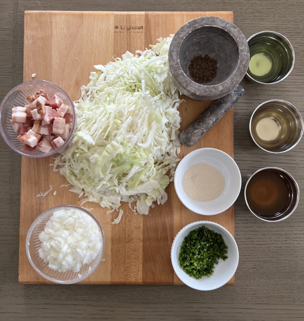 Cabbage salad prep